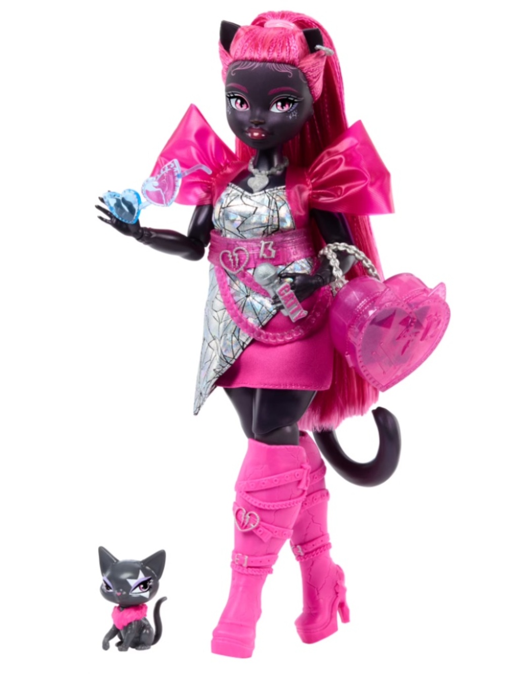 Monster High Catty Noir Fashion Doll, Pet Cat Amulette, Backpack, Music Book